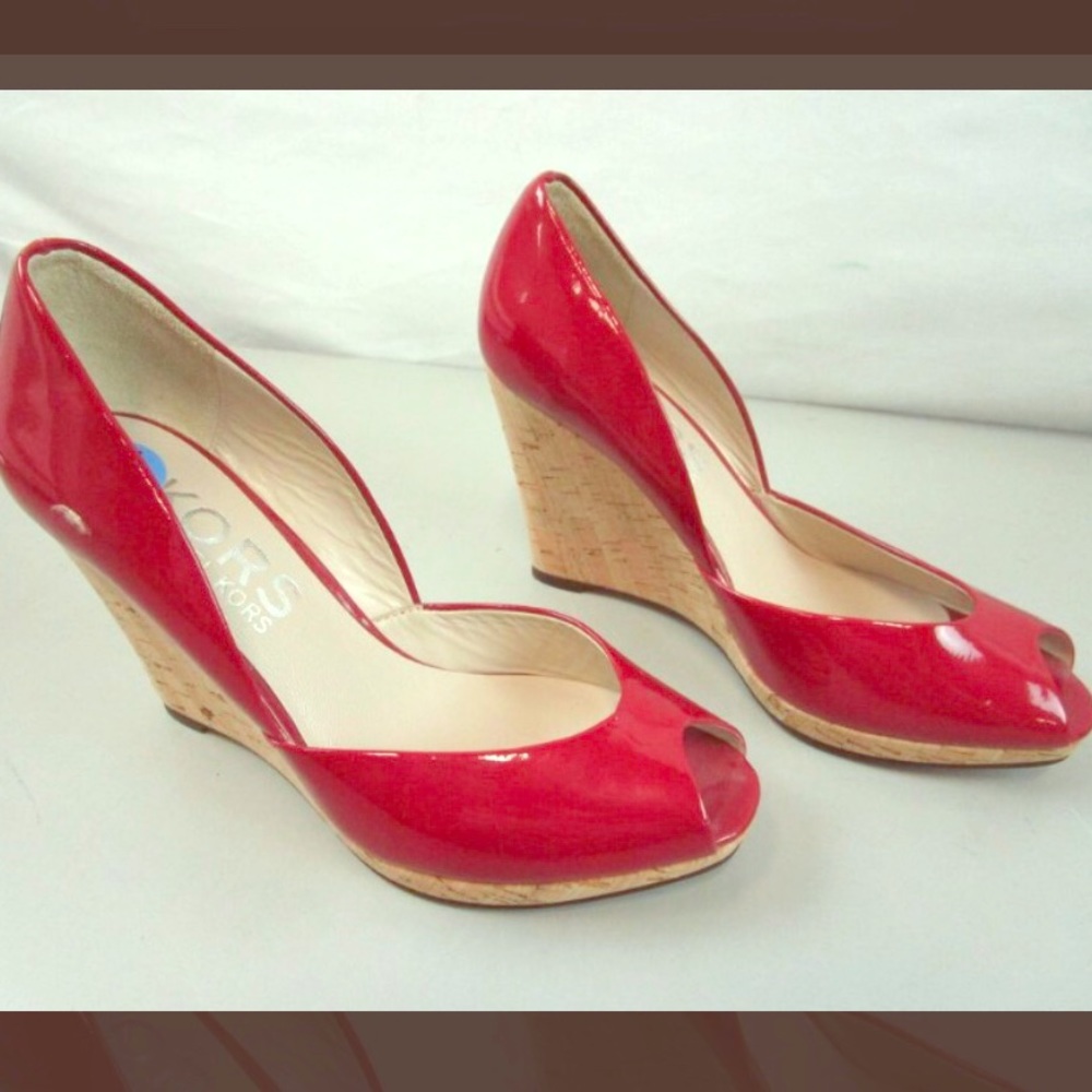 2/$45 Michael Kors Red Patent Leather Wedges